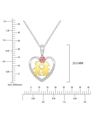 White Sapphire (0.21 ct. t.w.) and Created Ruby (0.21 ct. t.w.) Heart Necklace in 14k Yellow and White Gold Over Sterling Silver