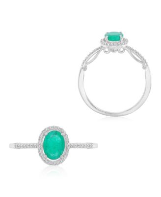 Emerald (0.76 ct. t.w.) & Diamond (0.14 ct. t.w.) Halo Ring in 14k White Gold