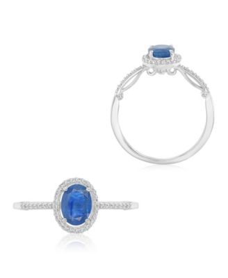 Sapphire (1 ct. t.w.) & Diamond (0.138 ct. t.w.) Halo Ring in 14k White Gold