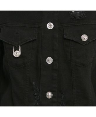Women's Pre-Owned Versus Versace Black Distressed Denim Button Detail Jacket