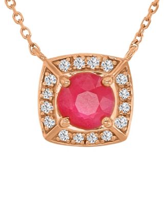 Ruby (0.65 ct. t.w.) & Diamond (0.08 ct. t.w.) Cushion Necklace 14k Rose Gold