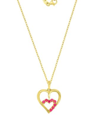 Created Ruby (0.4 ct. t.w.) Double Hearts Pendant Necklace in 10k Yellow Gold