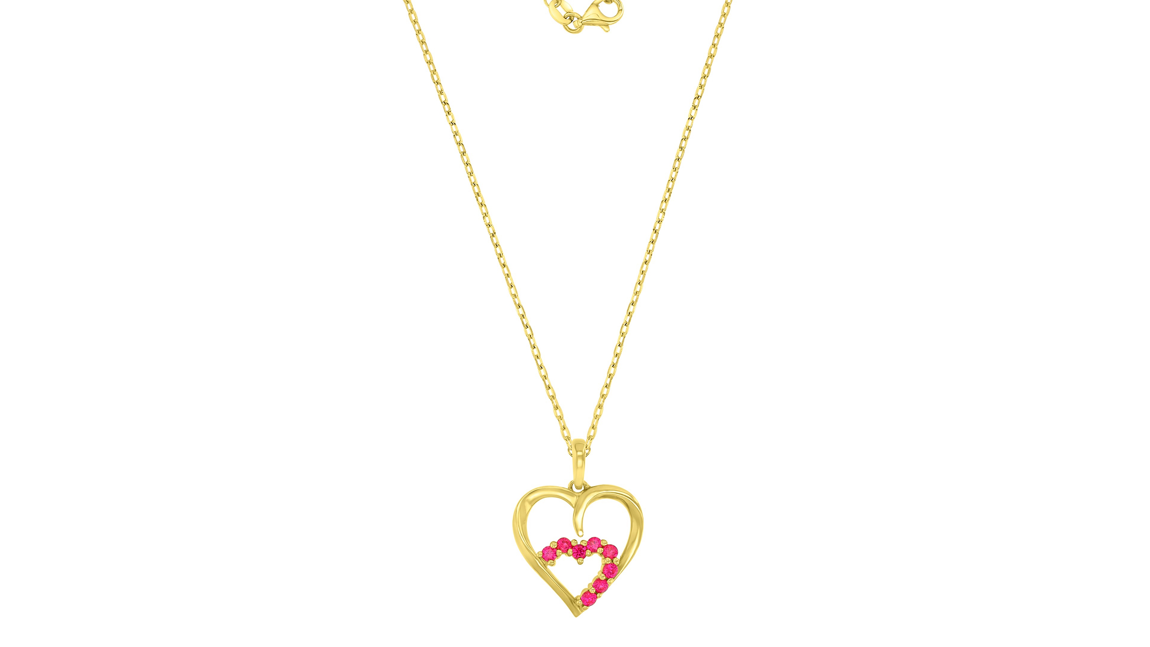 Macy's Created Ruby (0.4 ct. t.w.) Double Hearts Pendant Necklace in 10k Yellow Gold