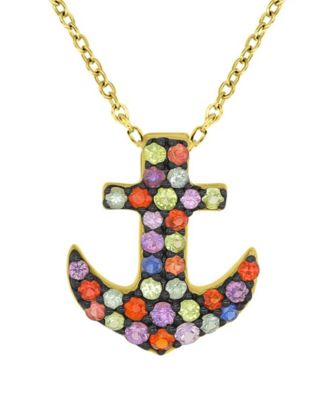 Sapphire (0.68 ct. t.w.) Anchor Necklace in 14K Yellow Gold Over Sterling Silver