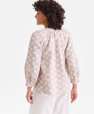 Petite Woven King Street Palm Split Neck Top