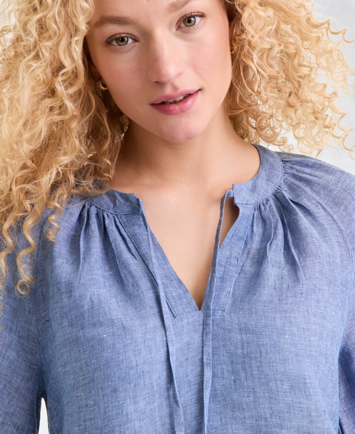 Charter Club Women's 100% Linen Crochet-Trim Tie-Neck Top, Macy's Exclusive