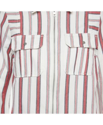 Women's White Striped Cotton Tach Raye Jacket