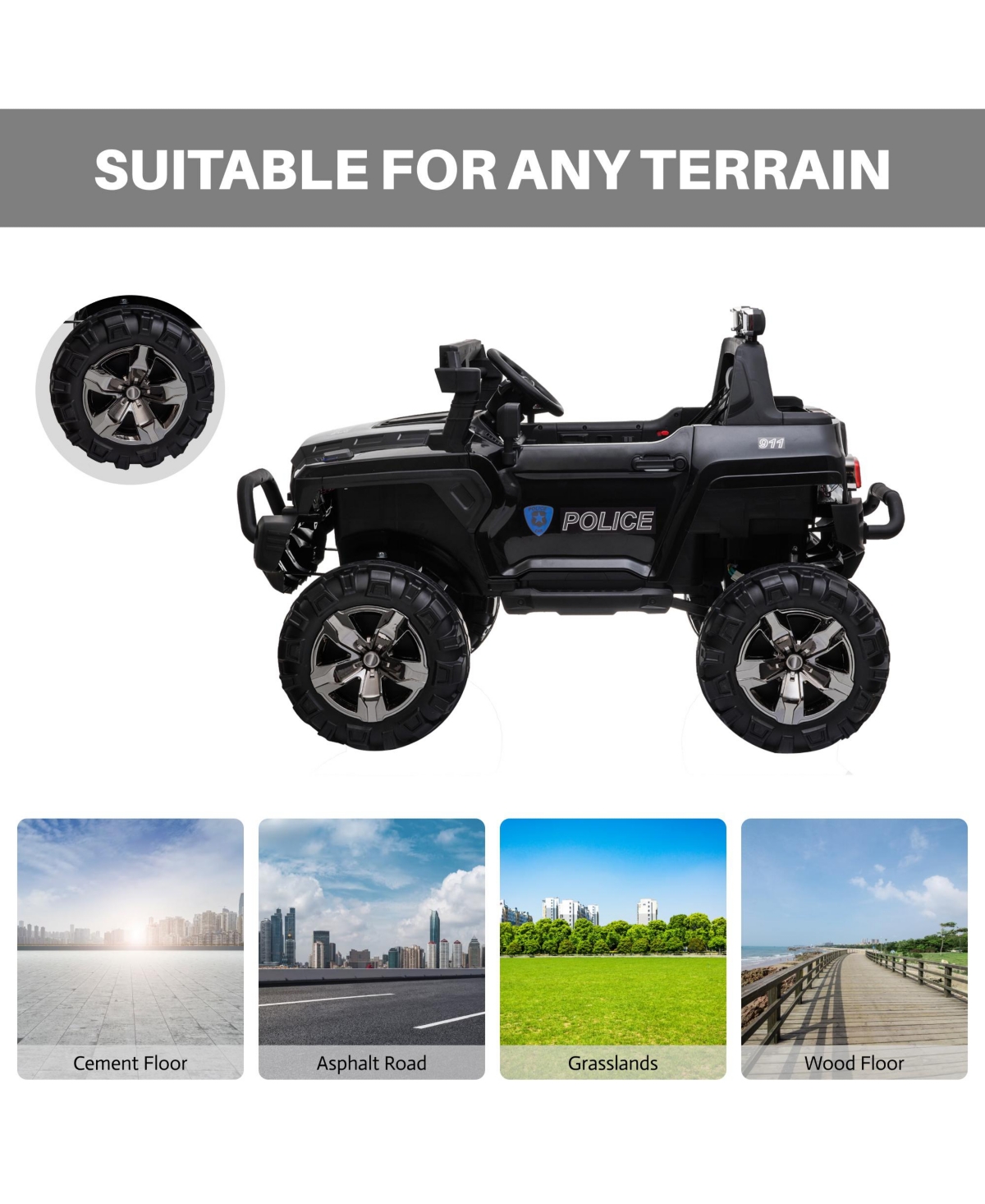 Hongge 12V Kids Ride On Police Truck with Remote Control