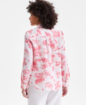 Women's 100% Linen Print Roll-Tab Shirt