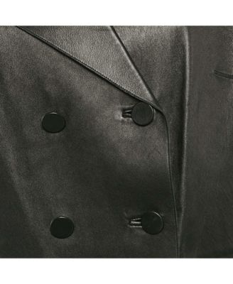 Women's Black Leather Double Breasted Short Jacket