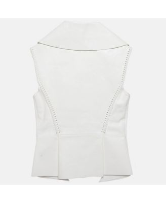Women's Off-White Leather Braided Detail Sleeveless Jacket