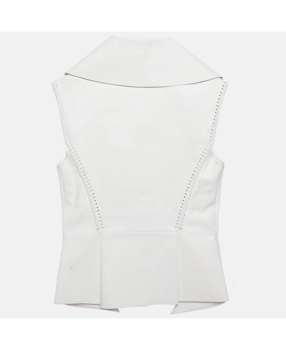 Pre-Owned Givenchy Women's Off-White Leather Braided Detail Sleeveless Jacket