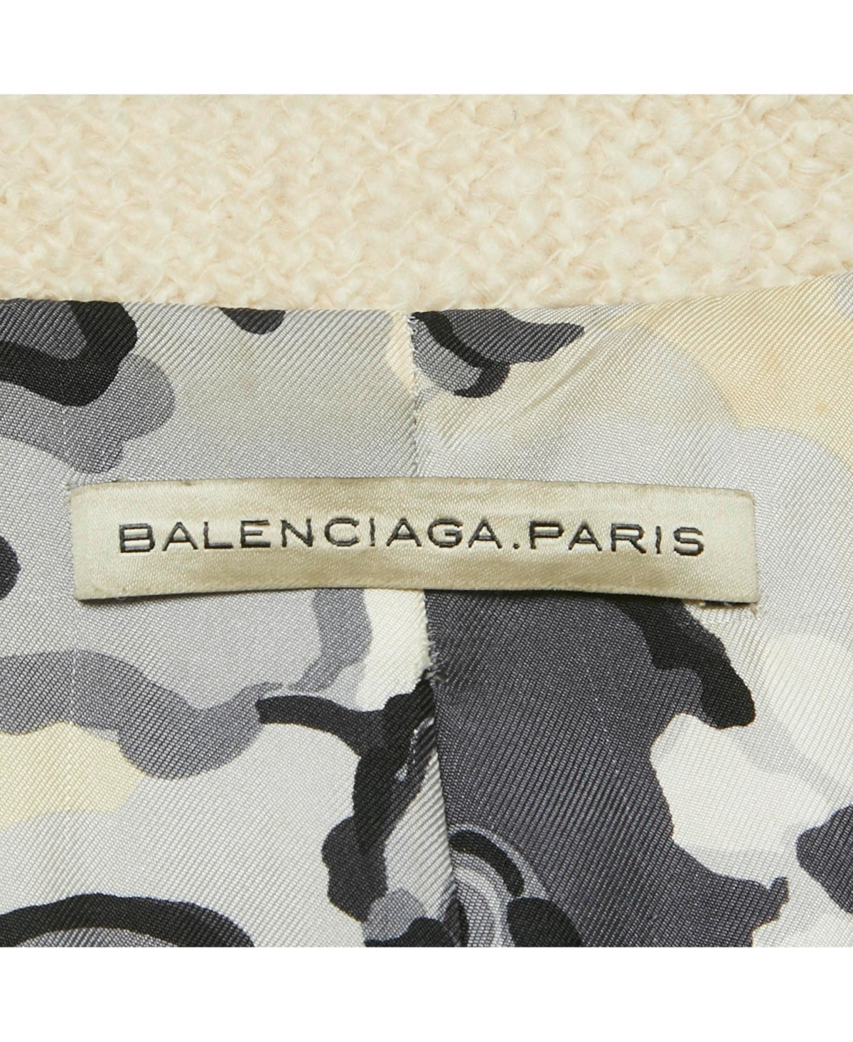 Pre-Owned Balenciaga Women's Cream Tweed Ruffled Tie-Up Neck Detail Jacket