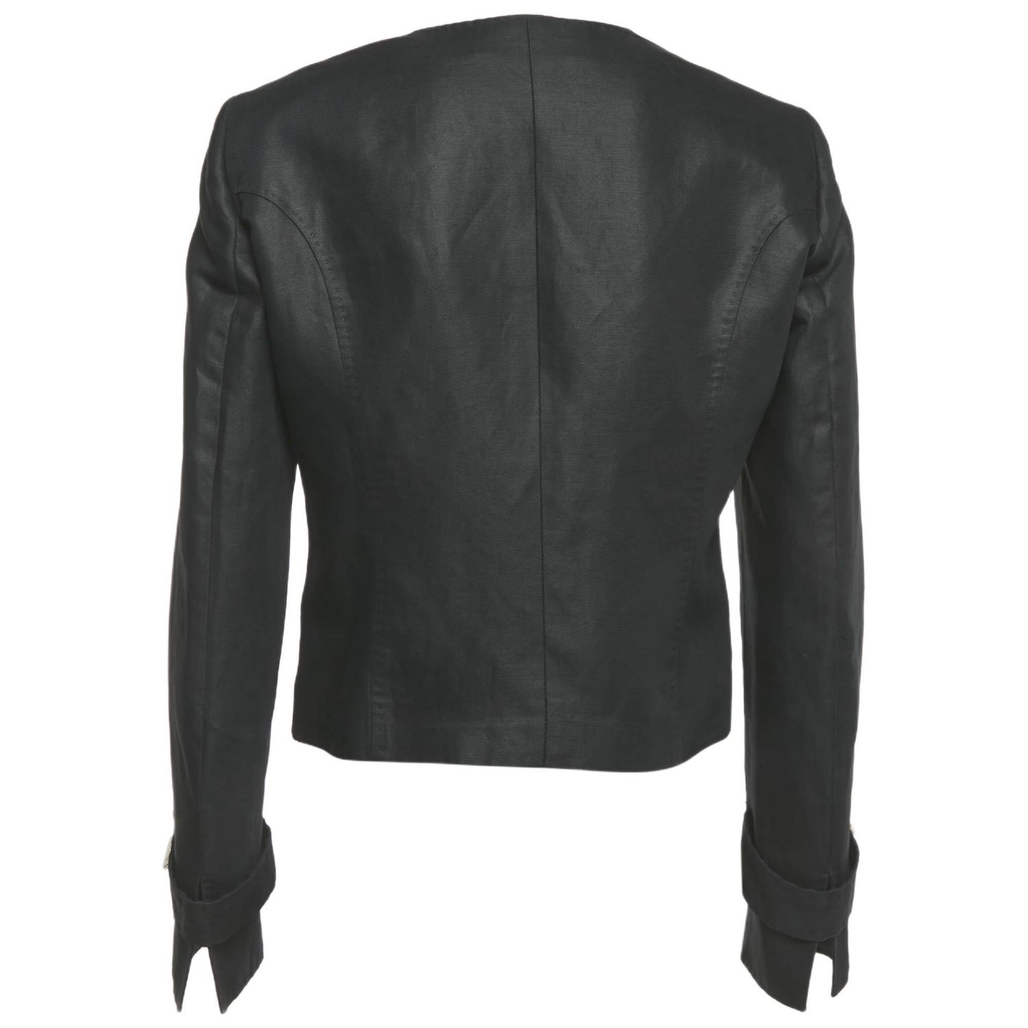 Women's Black Cotton Blend Button Front Jacket