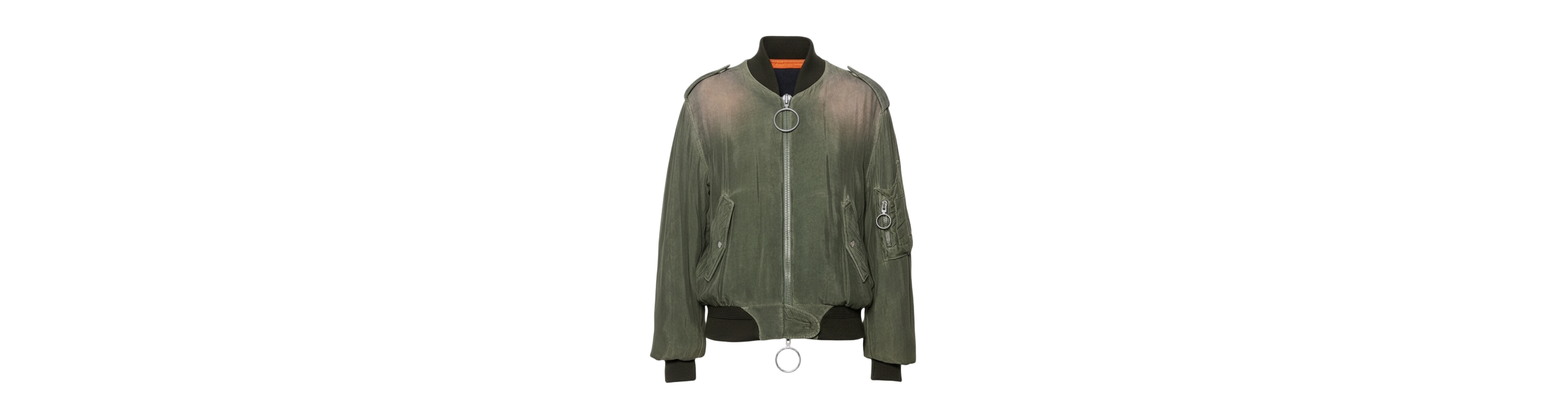 Pre-Owned Off-White Women's Green Cupro Washed Out Effect Zipper Front Bomber Jacket