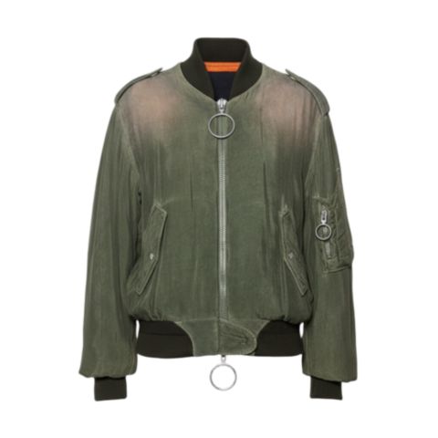 Женские куртки Pre-Owned Off-White Women's Green Cupro Washed Out Effect Zipper Front Bomber Jacket