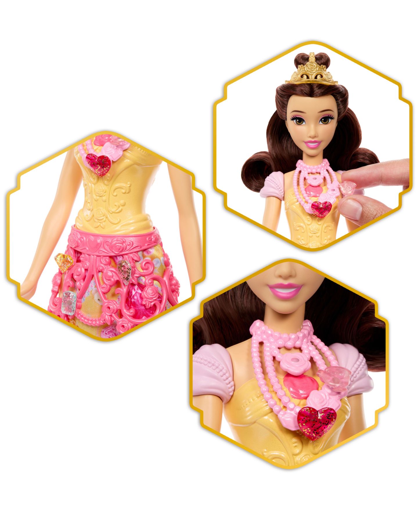 Детская кукла Disney Princess Belle Jewel Reveal Poseable Brushable Hair Fashion Doll, Ages 3+ — фото 3