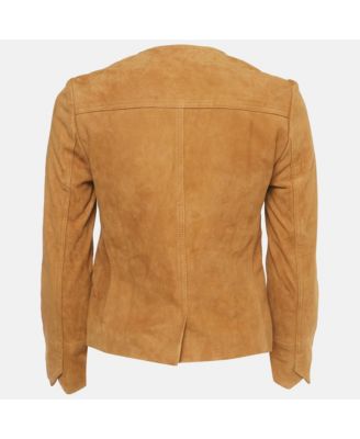 Women's Brown Suede Round Neck Jacket