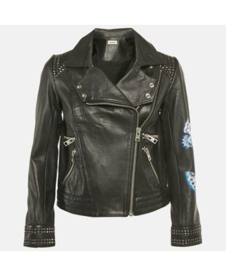 Women's Black Studded Leather Kawai Biker Jacket