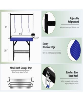 47" Large Dog Grooming Table: Foldable Adjustable Height Pet Station with Arms, Nooses & Mesh Tray, Blue