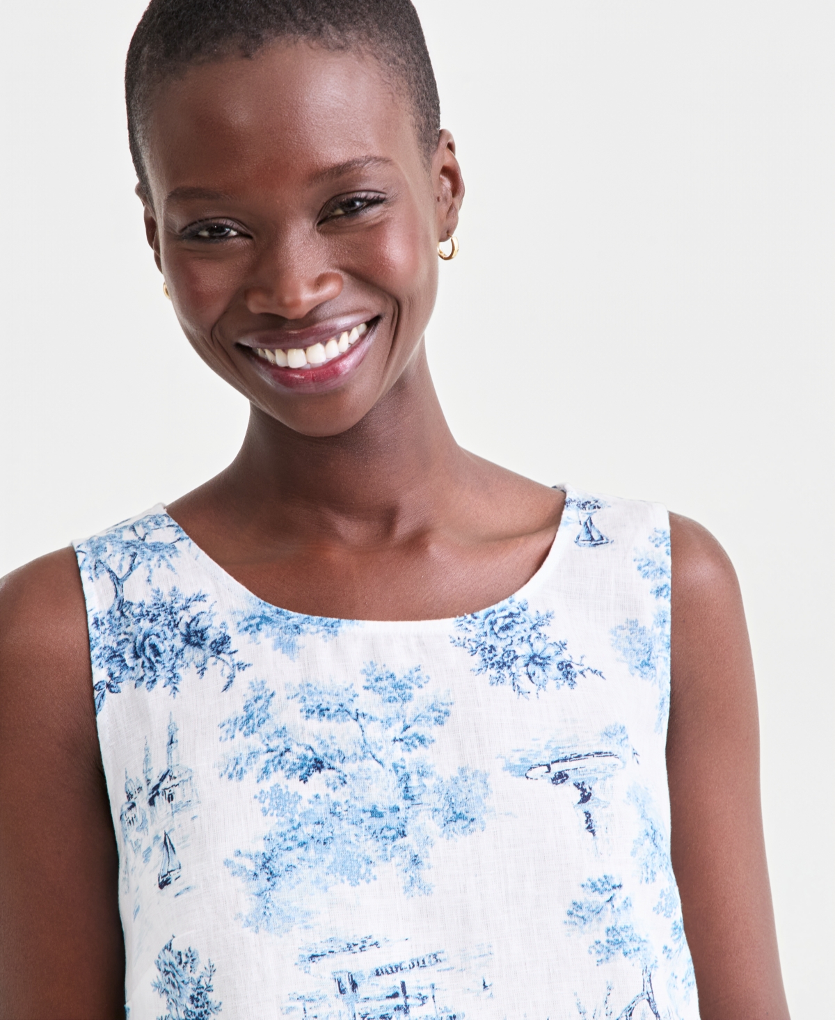 Charter Club Women's 100% Linen Pleated-Back Sleeveless Top, Macy's Exclusive