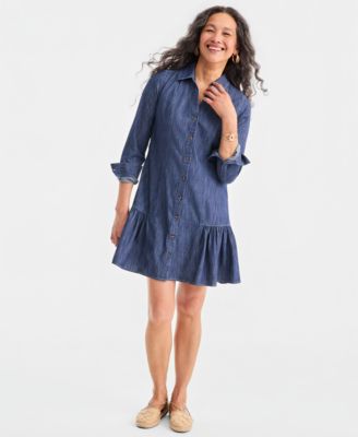Women's Cotton Chambray Peplum Shirt Dress