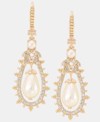 Pav&eacute; & Imitation Pearl Orbital Drop Earrings