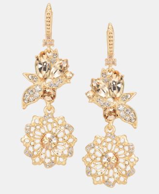 Crystal Flower Double Drop Earrings