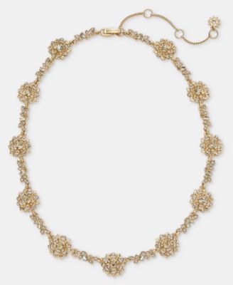 Crystal Flower Station Necklace, 16" + 3" extender