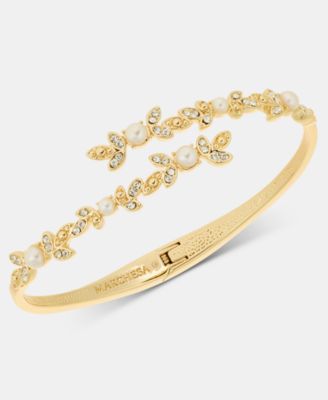 Crystal & Imitation Pearl Bypass Bangle Bracelet