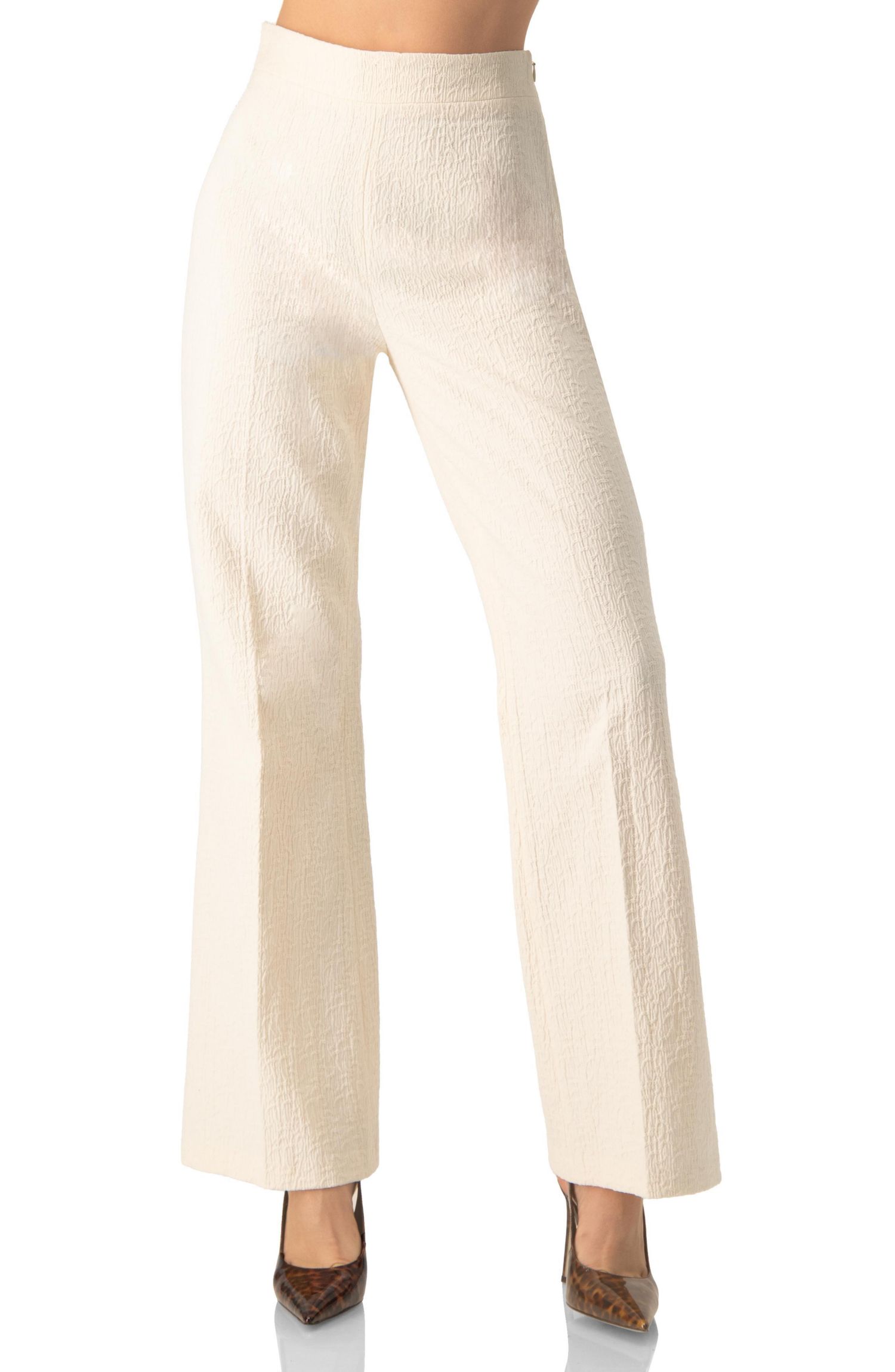 Women's Wide-Leg Textured Trousers with Side Zipper