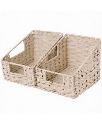 Handmade Trapezoid Wicker Baskets with Handles - 2-Pack