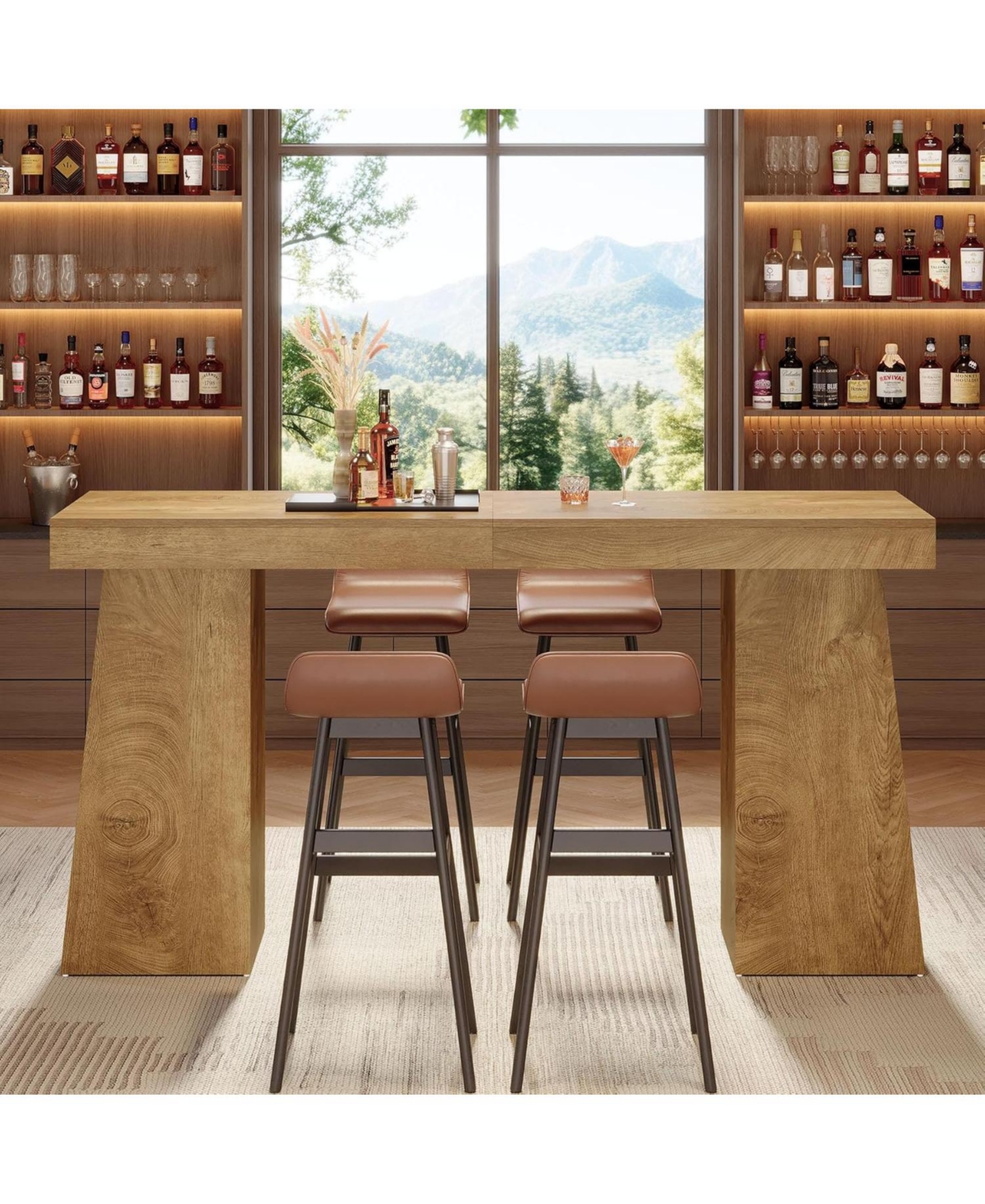 Tribesigns Tribeisgns 63-Inch Long Bar Table with Storage, Counter Height Pub Cocktail Table Home Bar Unit with Storage Shelves