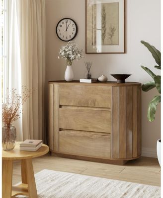 Large Nightstand, Oversized Night Stand with 3 Drawers, Slatted Side Design Wood Nightstand, 35" Wide End Tables