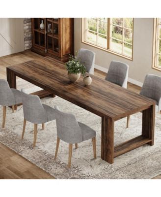86.61-Inch Dining Table for 6-8 People, Modern Narrow Long Kitchen Table with Pedestal Base, Farmhouse Extra Long Dining Room Furniture