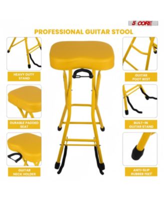 Guitar Stool 3.15" Padded Chair Foldable Heavy Duty Music Seat Built in Foot Rest Guitar Stand