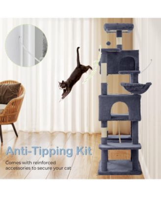66in Cat Tree Tower: Large Multi-Cat Climbing, Extended Platform, Hammock, Pet House