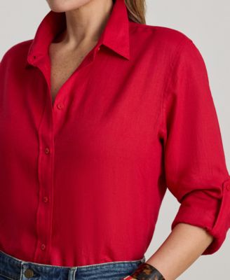 Plus Size Karrie Relaxed Fit Linen Point Collar Shirt