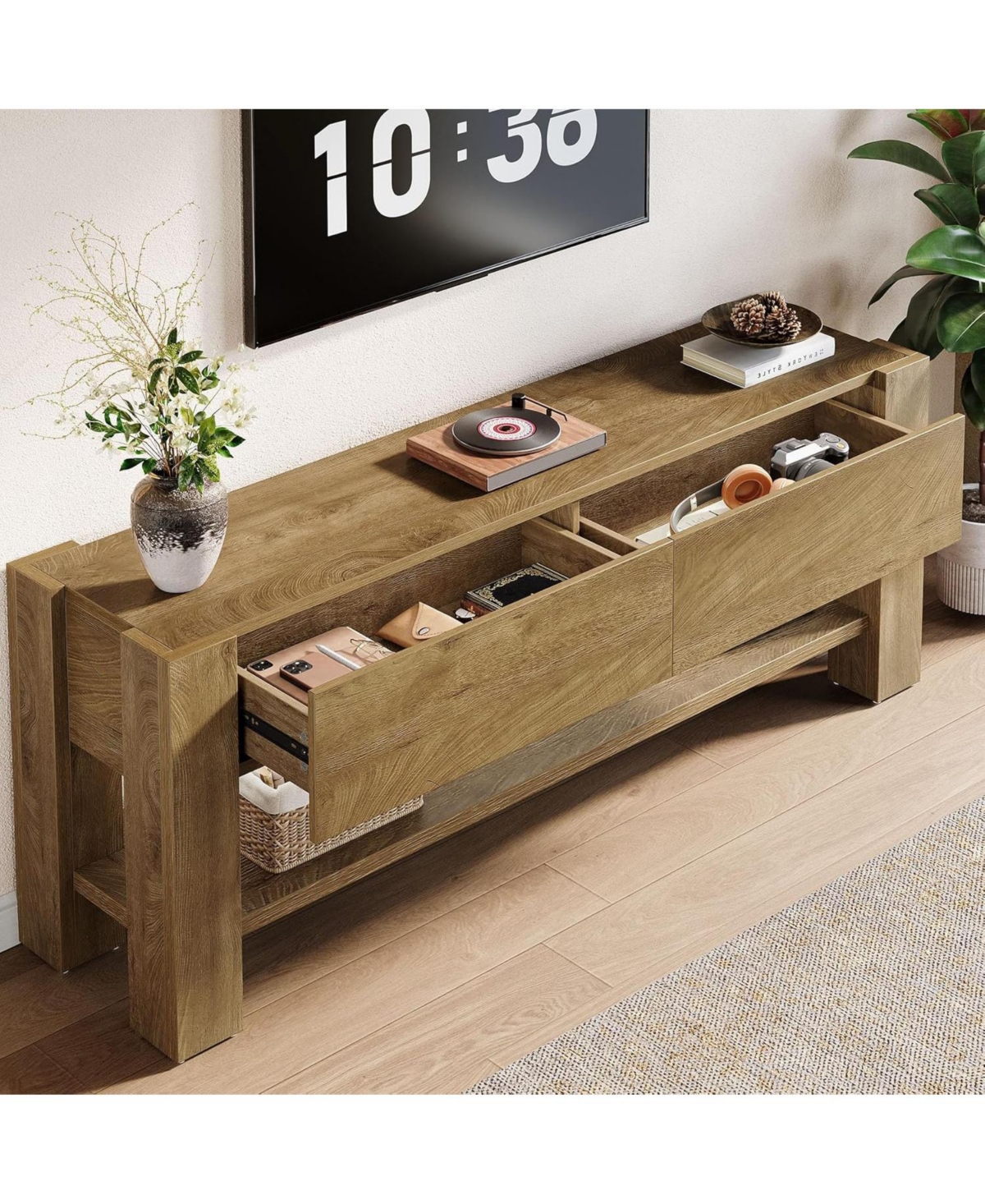 Tribesigns 63" Tv Stand for TVs up to 75-Inch, Entertainment Center with 2 Drawers and Open Storage Shelves, Media Console Television Stands