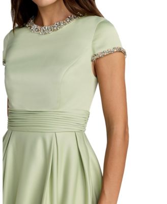 Women's Embellished Satin Cap Sleeve Ball Gown