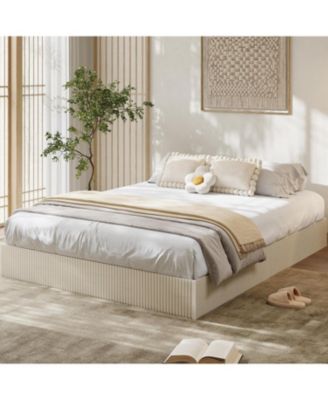 Queen Bed Frame, Wood Platform Bed with Fluted Design, Low Profile BedFrame, Minimalist Bed Base with Noise-Free, Easy Assembly