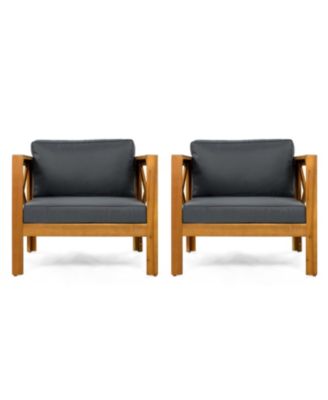 2 Piece Outdoor Acacia Wood Conversation Set with Armchairs Cushions Foldable Teak Finish Side Table for Patio Backyard