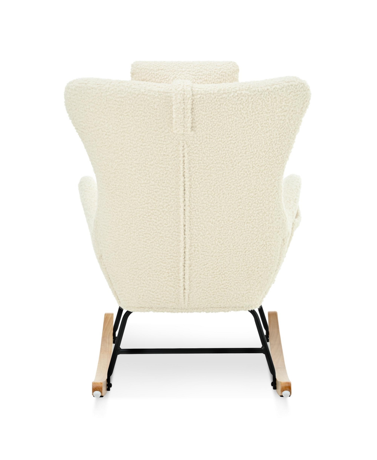 Flynama Teddy Upholstered Nursery Rocking Chair with High Backrest Adjustable Headrest Pocket Rubber Wood Legs for Bedroom Living Room Offices