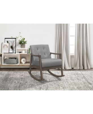 Faux Leather Rocking Chair Button Tufted Solid Rubberwood Frame 300lbs Capacity Upholstered Furniture