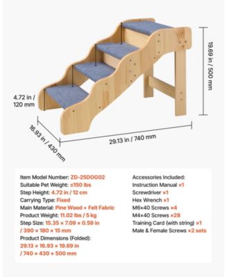4-Step Wooden Pet Stairs for High Beds, Sofa, or Car, Non-Slip Surface, 150 lb Capacity