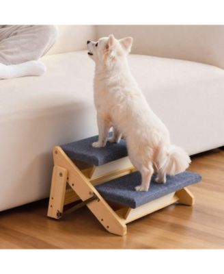 2-Step Wooden Pet Stairs for Bed, Sofa, or Car, Foldable Flat Design, 110 lb Capacity