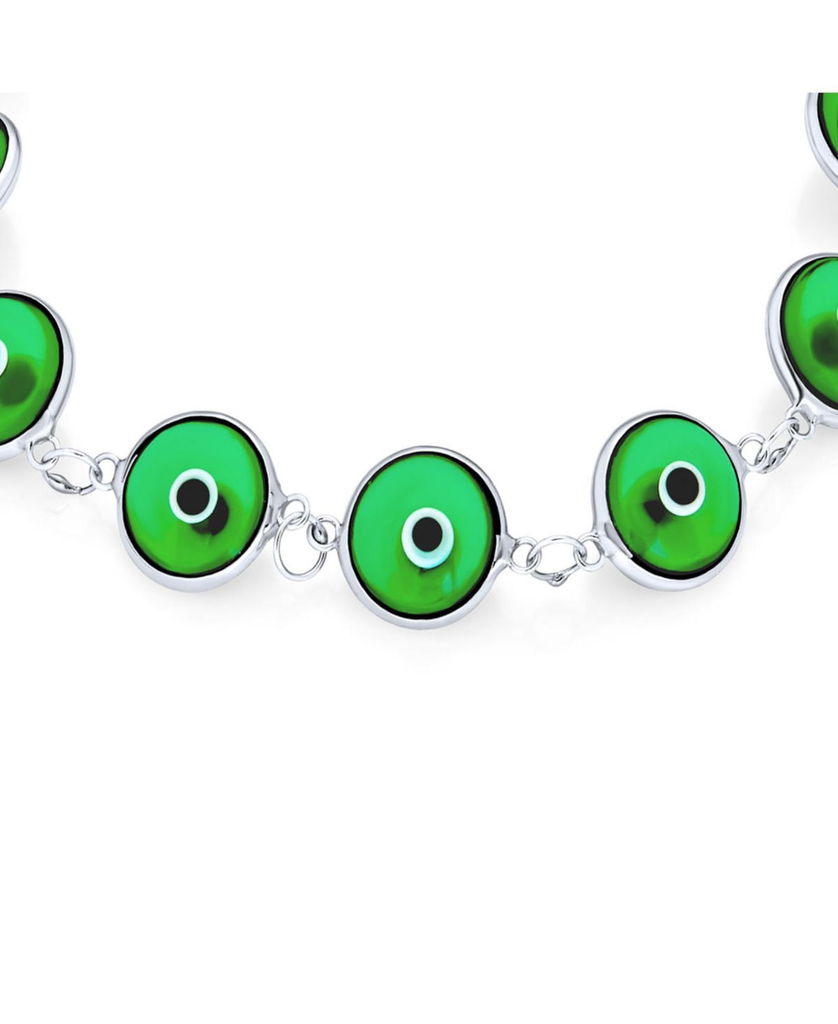 Bling Jewelry Good Luck Amulet Turkish Translucent Green Glass Evil Eye Bracelet Sterling Silver 7.5 Inch