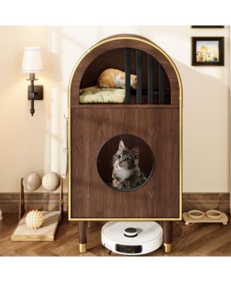 37.4" Cat Litter Box Enclosure Furniture, 2-in-1 Hidden Bed with Storage,Brown