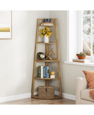 70 inch Tall Corner Shelf, 5 Tier Modern Corner Bookshelf Bookcase Industrial Corner Ladder Shelf Plant Stand