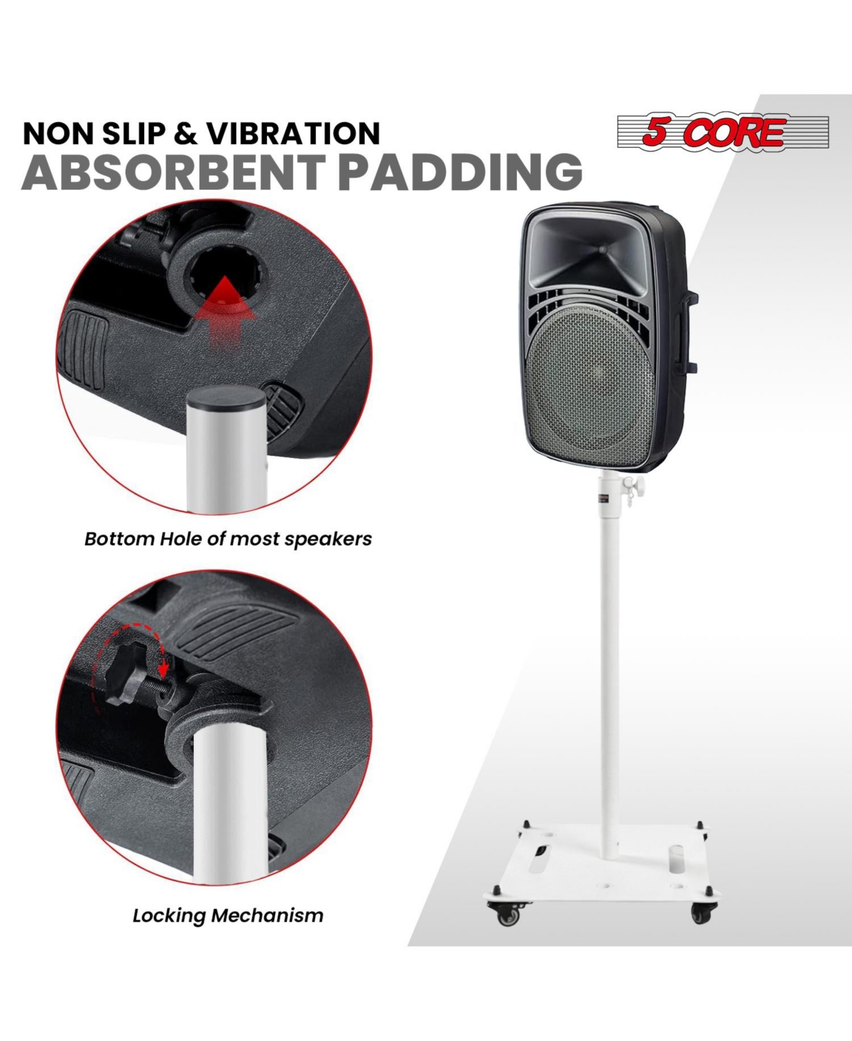 5 Core Speaker Stand 2Pc Heavy Duty Adjustable Height 61" Dj Pa Stands 35mm Mount 100Lb Capacity